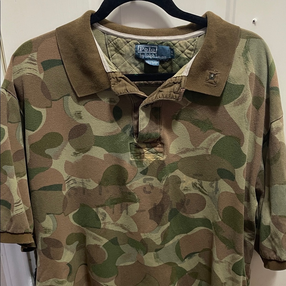 Polo by Ralph Lauren Men's Green and Brown Camo Polo Shirt